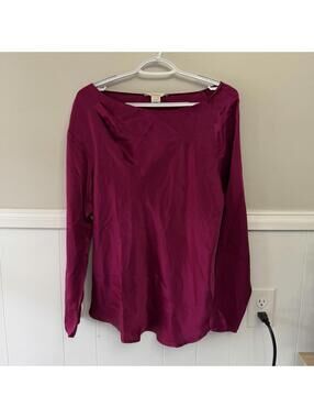 Sundance 100% Silk Boat Neck Blouse Long Sleeve Fuchsia Sz L